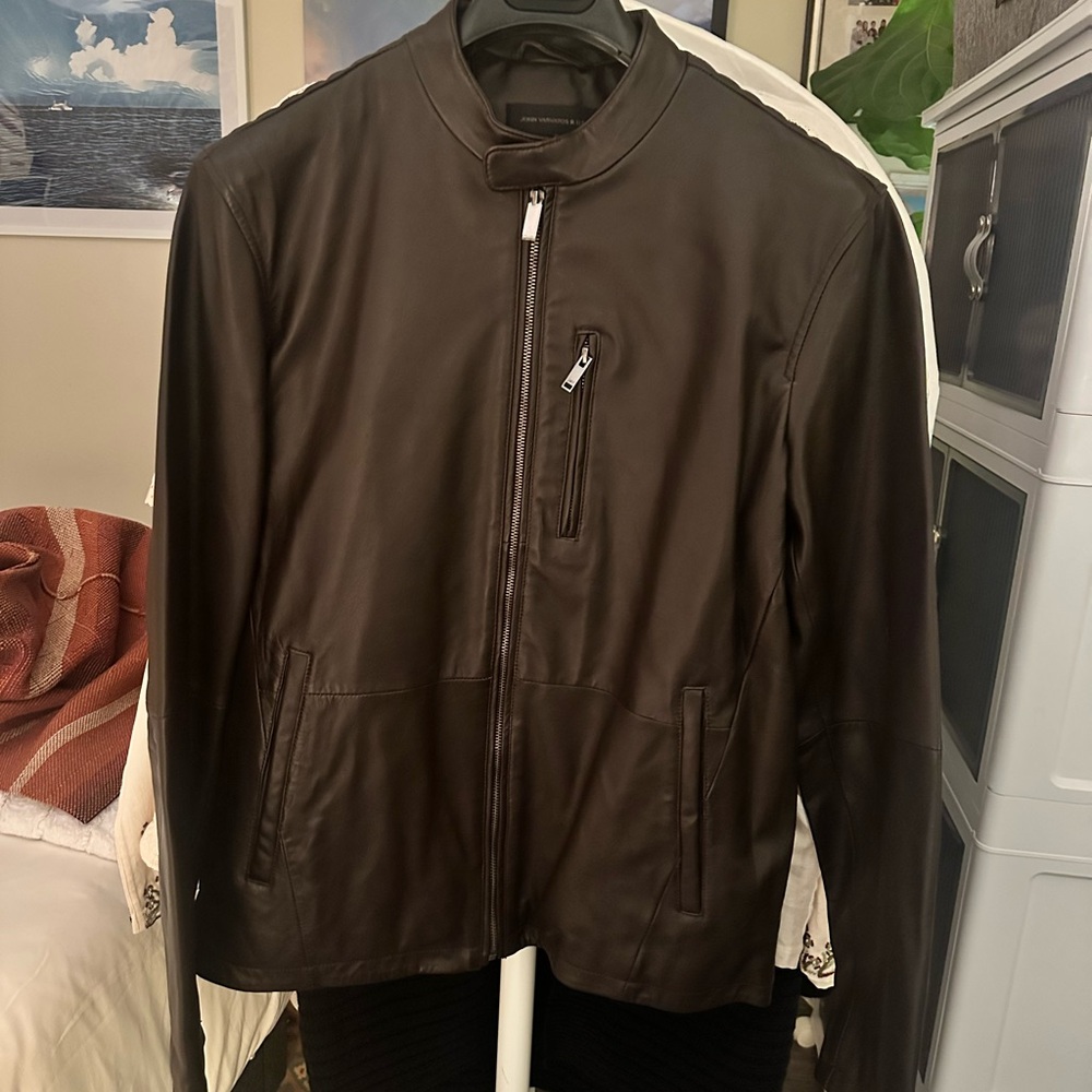 NWT John Varvatos Dark Brown Leather Jacket (L)